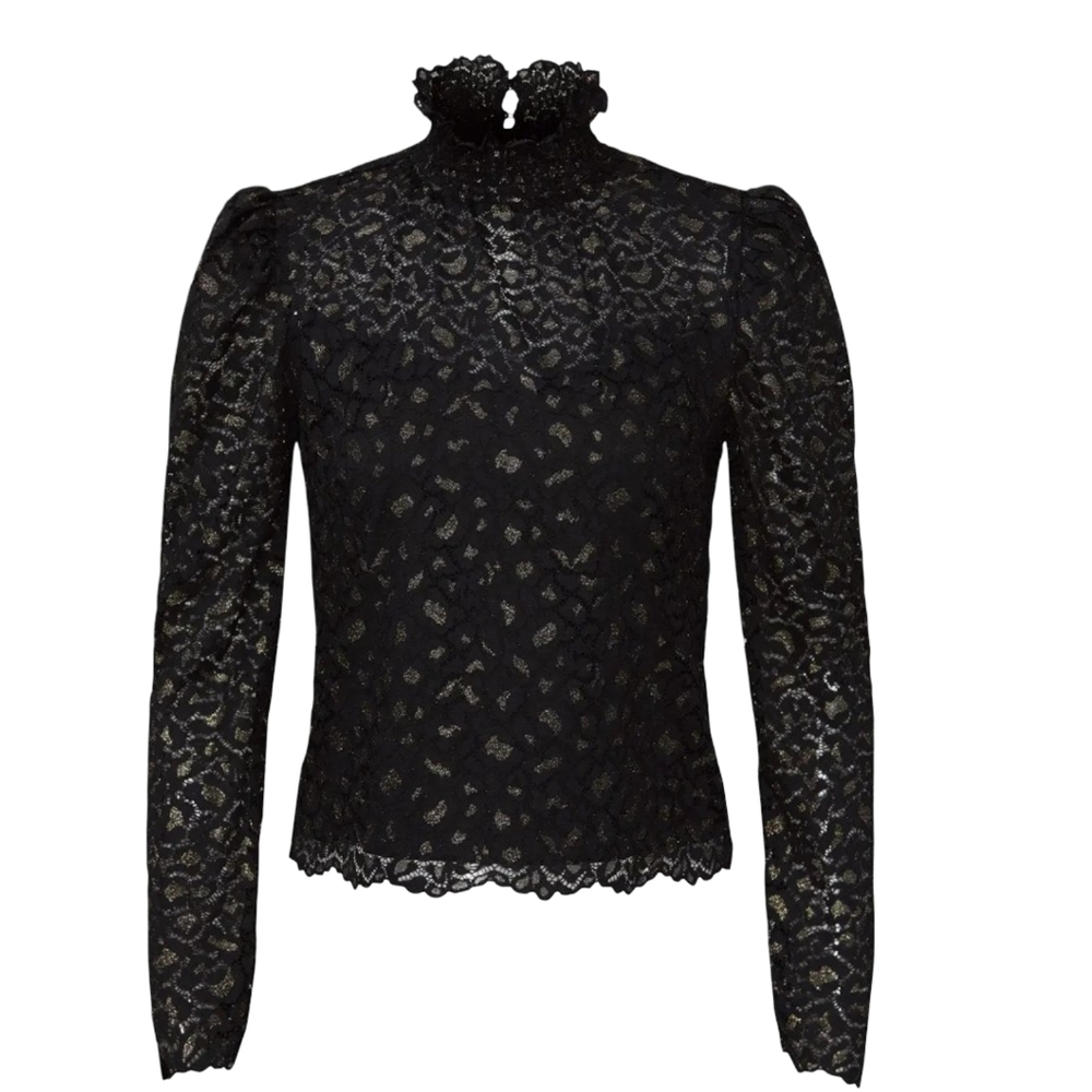 Saylor Annabelle Cheetah  Lace Victorian Blouse Size Small